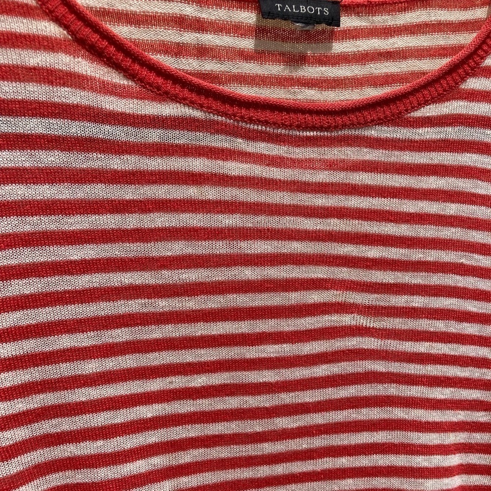 Women's Talbots Sweater Orange Striped NO TAGS Crew Vibrant Fall Linen Light - Picture 6 of 11